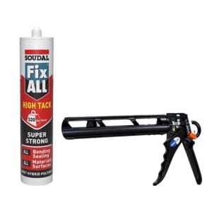 Soudal Fix All Kit with Fix All High Tack adhesive and S4ALL PRO caulking gun